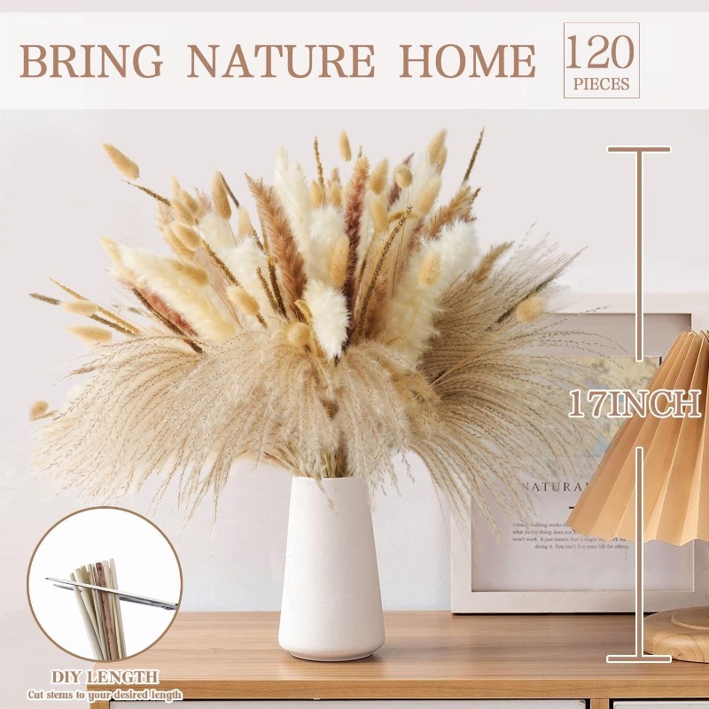 120Pcs Boho Natural‑tone Mixed - Dried Pampas Bundle review and price